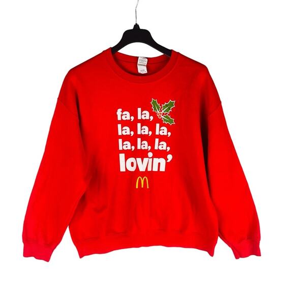 McDonald’s Unisex XL Sweatshirt Holiday Christmas Fa La La Lovin Red Mickey D’s - Picture 1 of 11